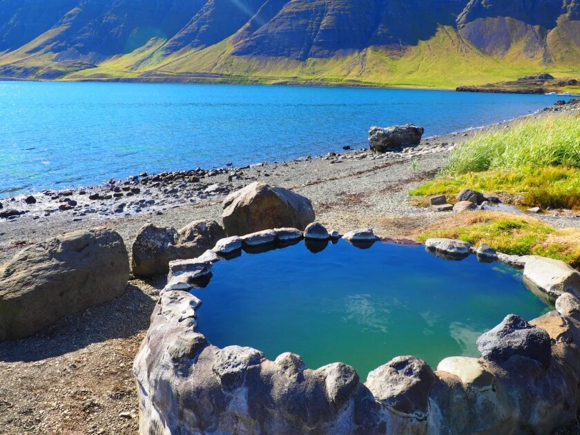 Hvalfjardarlaug geothermal pool in Iceland.